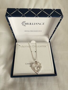 Brilliance Mother Daughter Double Heart Necklace - Silver